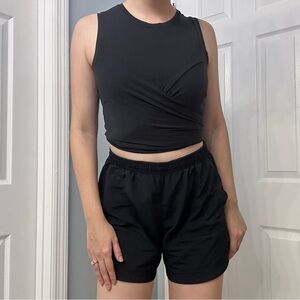 Lululemon Cropped Top Black Wrap Sleeveless Tie Gym Workout Athleisure Small